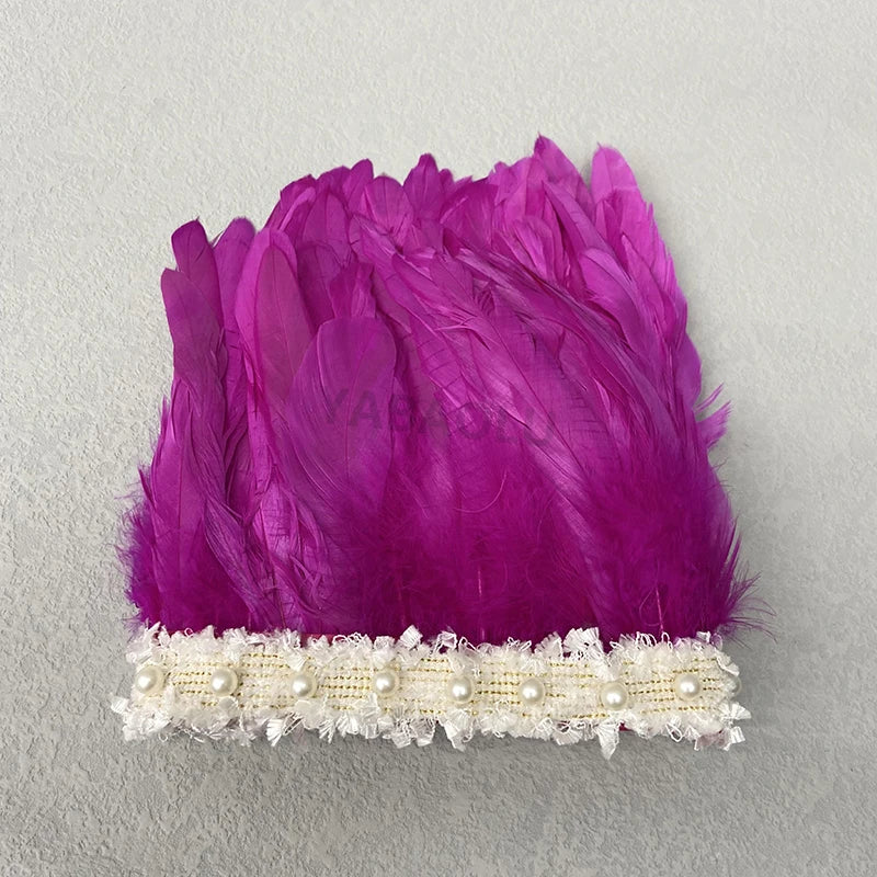Natural Feather Wrist Cuffs Elegant Fur Sleeve Arm Accessories Gothic Halloween Cosplay Feather Gloves Pearl Arm Cuff 2pcs