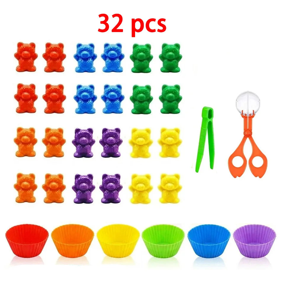 Colorful Counting Bears with Sorting Cups & Tweezers, Toddler Counting & Color Sorting Educational Toy Gift for Kids Boys Girls