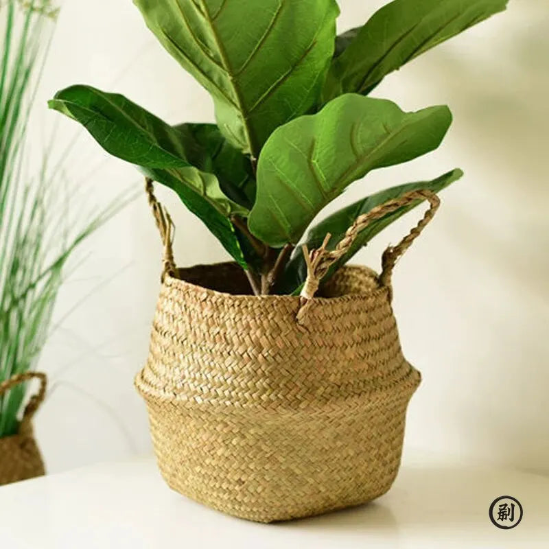 Wicker Basket Toy Organizer Folding Rattan Seagrass Storage Basket Laundry Woven Basket Plant Flower Pot For Home Garden