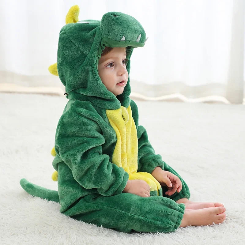 Toddler Dinosaur Costume, Hooded Flannel Romper, 2 to 36 Months