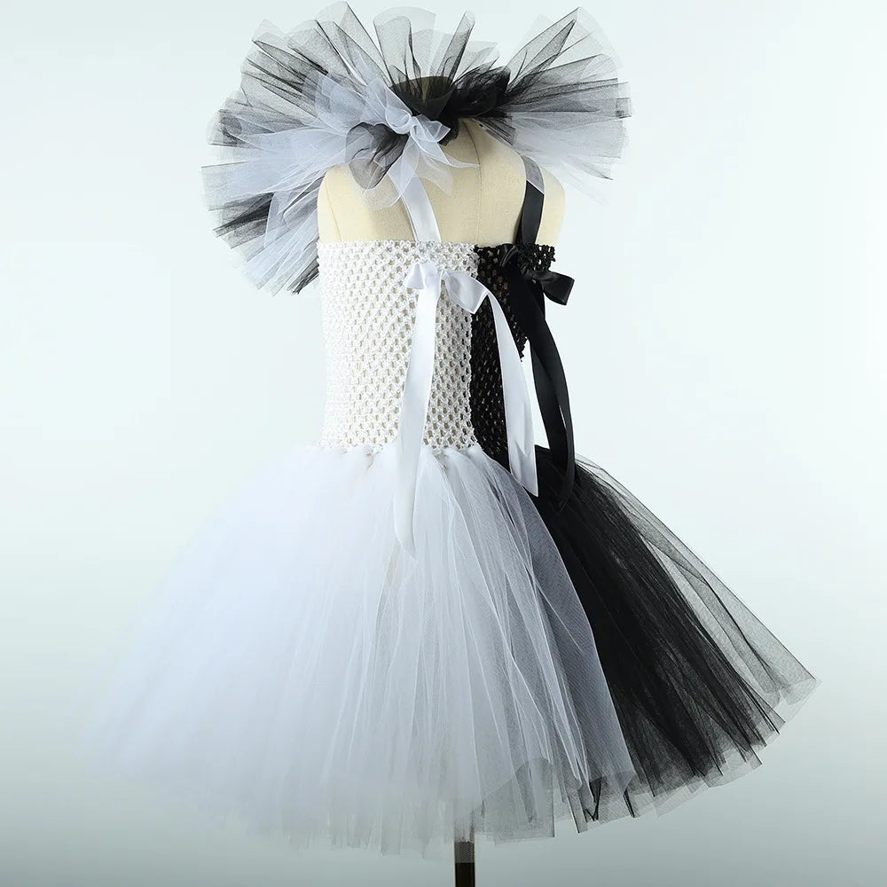 Girls Black White Horror Clown Tutu Dress Costume