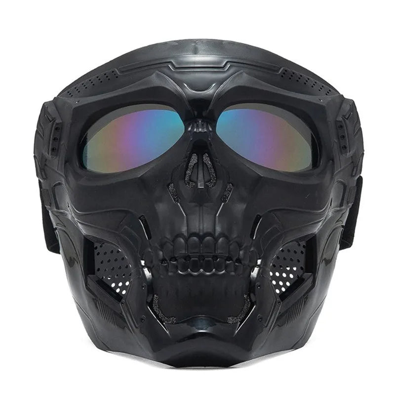Full Face Skull Mask with Colored Goggles for Halloween Cosplay
