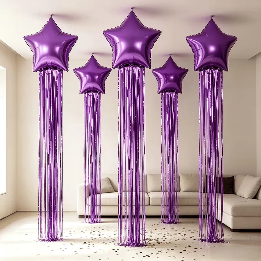 Five pointed star balloon and tassel rain curtain set for birthday parties, weddings, showers, party decorations (multiple color