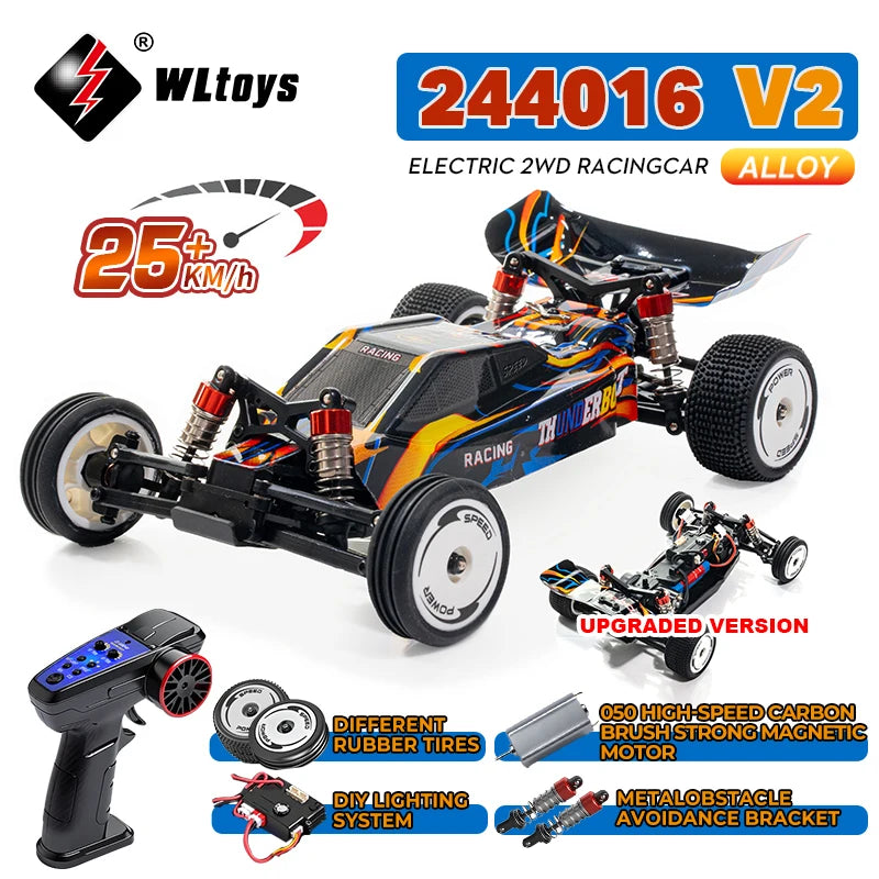 WLtoys 244016 V2 2.4G High Speed Racing Car 2WD 25KM/H 1:24 Gyro Full Scale Remote Control Car Competitive Vehicle Toys For Kid