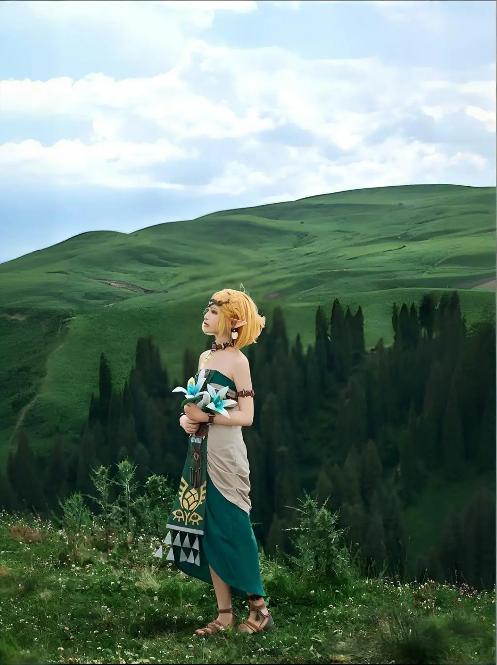 Fantasy Princess Cosplay Dress with Wig & Headdress Set