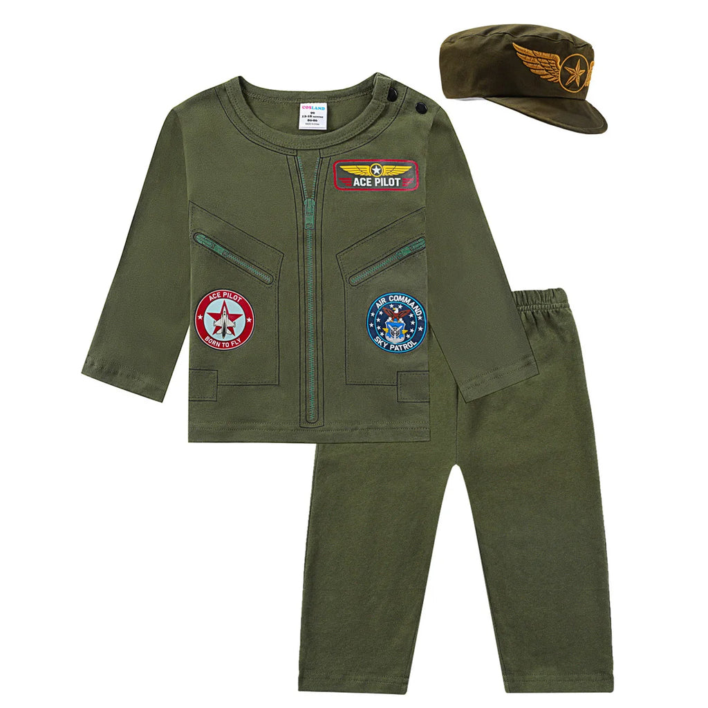 Boys Pilot Costumes Baby Firefighter Clothing Infant Police Cosplay Party Outfits Set Long Pants with Hat Halloween Costume