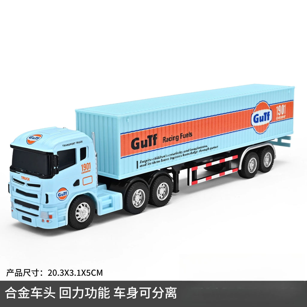 1:64 Small Trailer Container Truck Gulf Version Simulation Alloy Car Model Ornament Toy Collect Boys' Toys Gifts