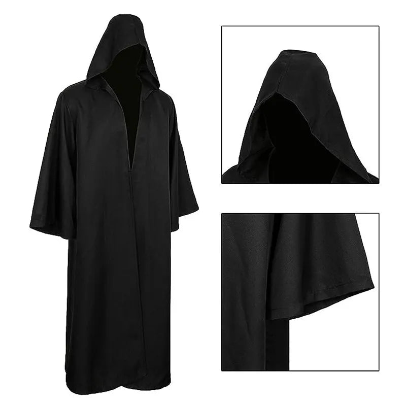 Black Hooded Sorcerer Cloak Costume for Adults & Kids