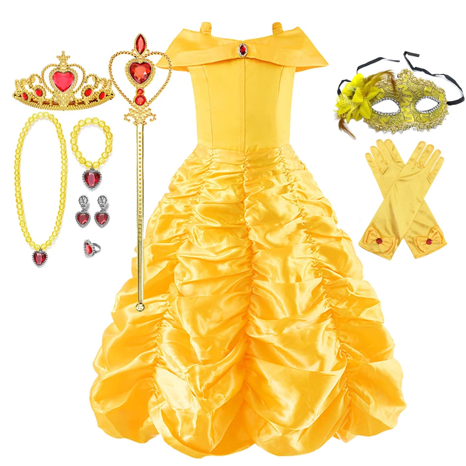 Girls Yellow Princess Dress Halloween Costume for Kids