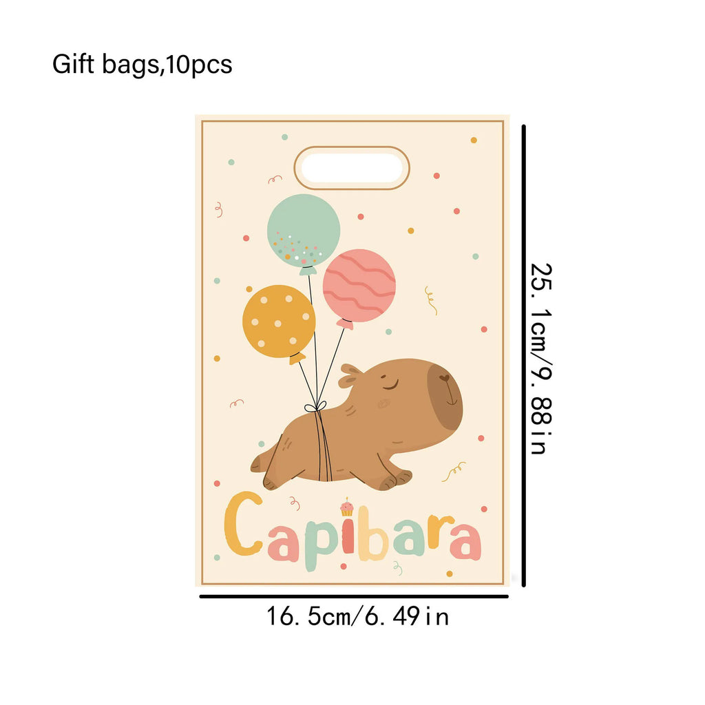 10pcs Animal Theme Cute Capybara Pattern Handbag Boys and Girls Birthday Party Candy Biscuit Present Bag Decor Supplies