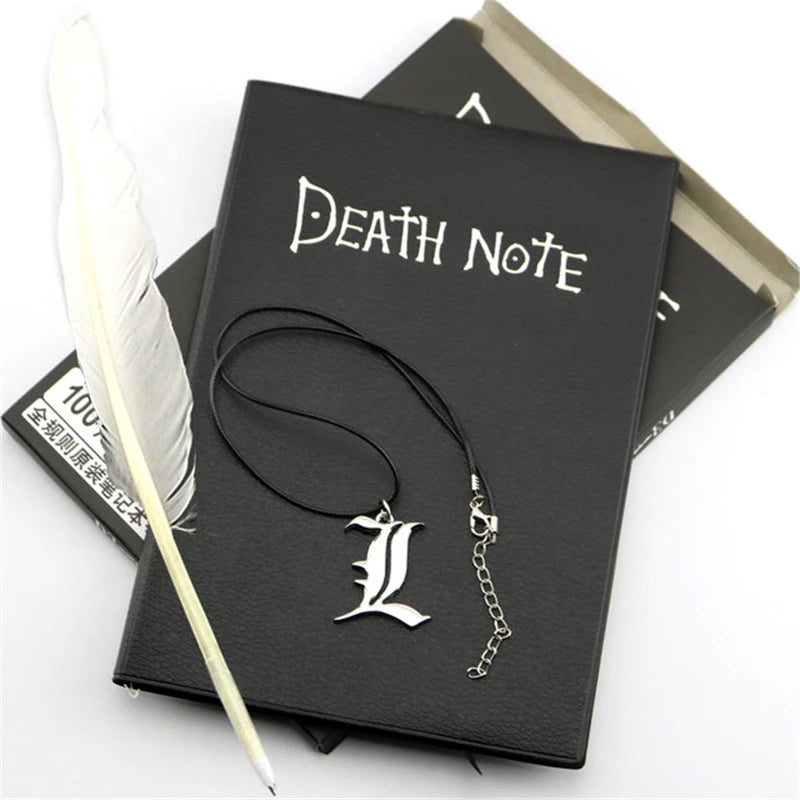 Gothic Leather Journal Set with Necklace and Feather Pen