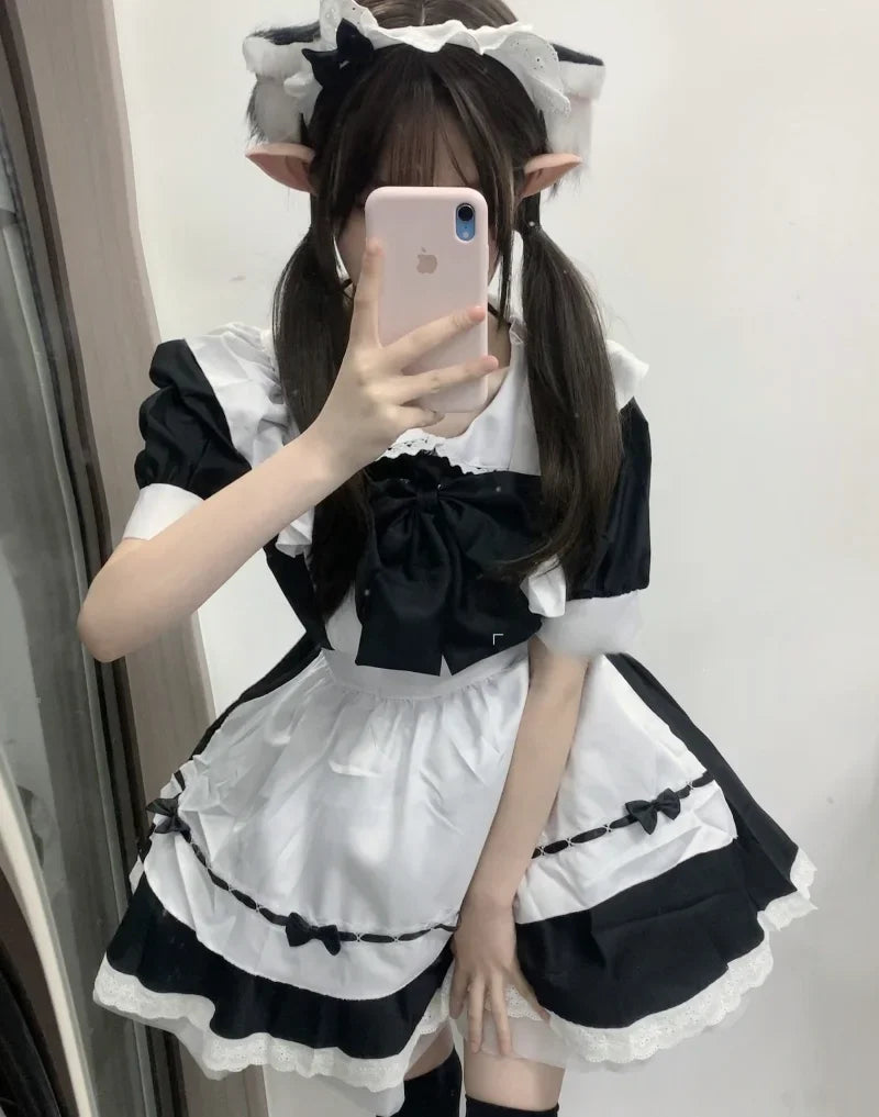 Women’s Pink Gothic Lolita Maid Cosplay Dress with Bow