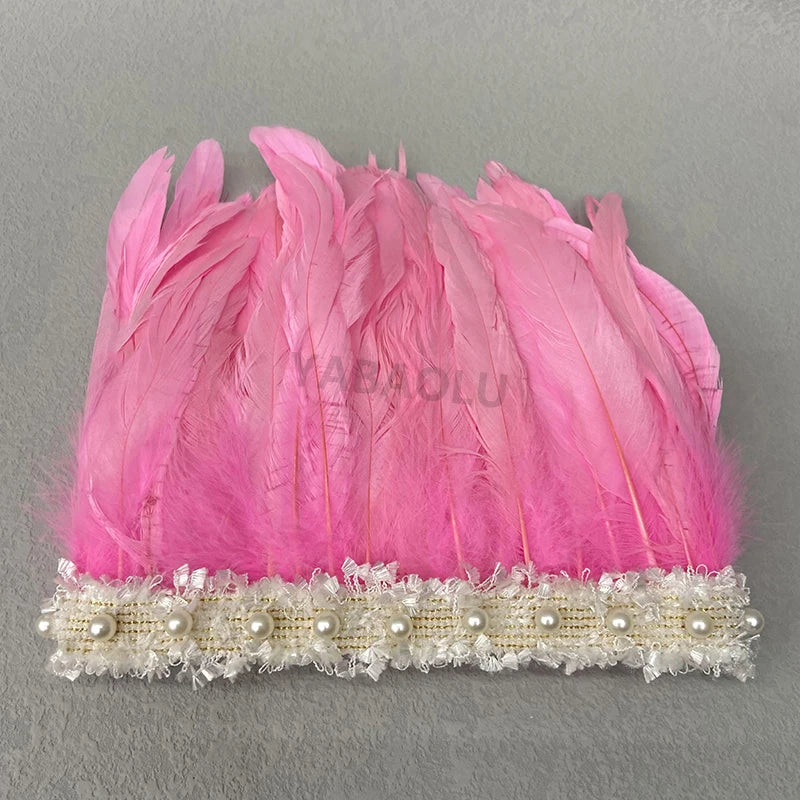 Natural Feather Wrist Cuffs Elegant Fur Sleeve Arm Accessories Gothic Halloween Cosplay Feather Gloves Pearl Arm Cuff 2pcs