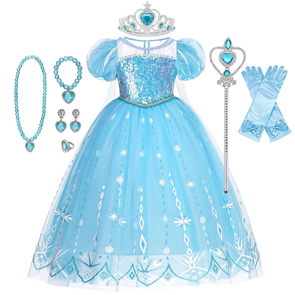 Elsa Kid Princess Halloween Cosplay Dress Fancy Costume Girl Snow Queen Princess Vestidos Party Children Clothes