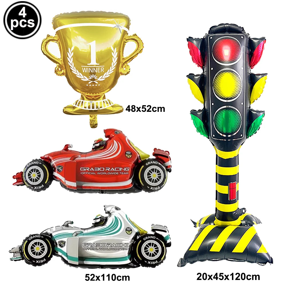 Racing Car Balloon Traffic Cone Balloon Tire Wheel Balloons Black White Checkered Race Car Theme Kids Birthday Party Decorations