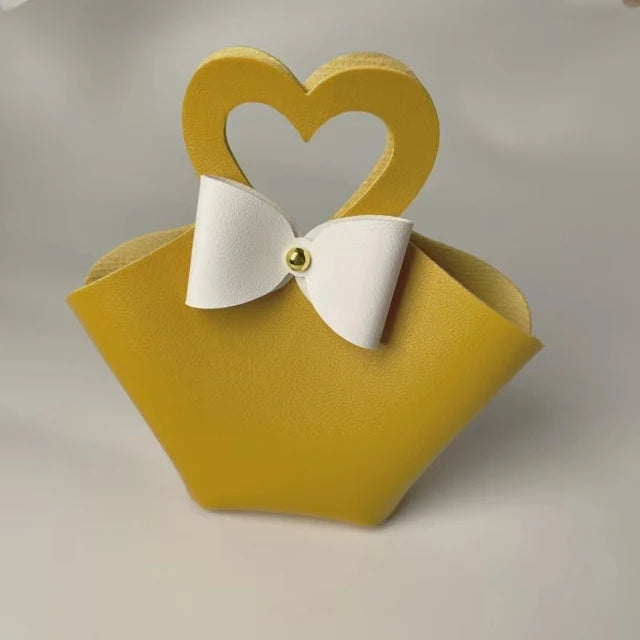 10PCS Distribute Leather Pink Gift Bags Wedding Favour Bag for Guest Mini Handbag with Ribbon Candy Packaging Box Party Decor