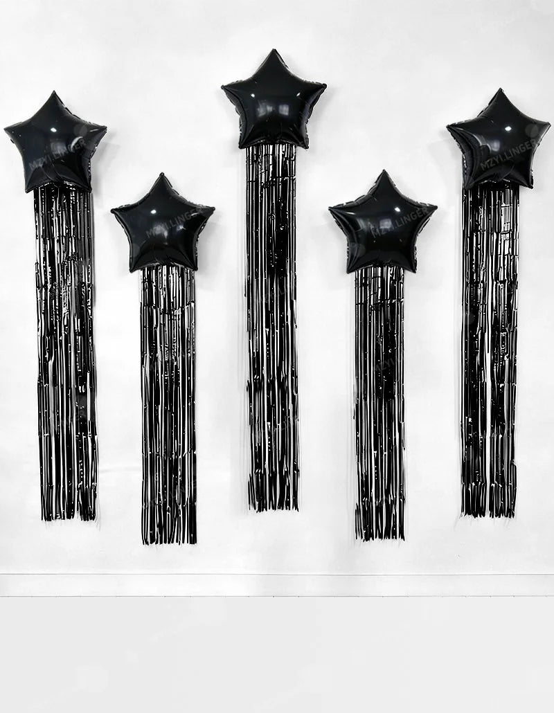 Five pointed star balloon and tassel rain curtain set for birthday parties, weddings, showers, party decorations (multiple color