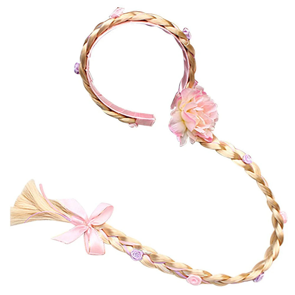 Long Braided Princess Wig with Floral Headband for Girls