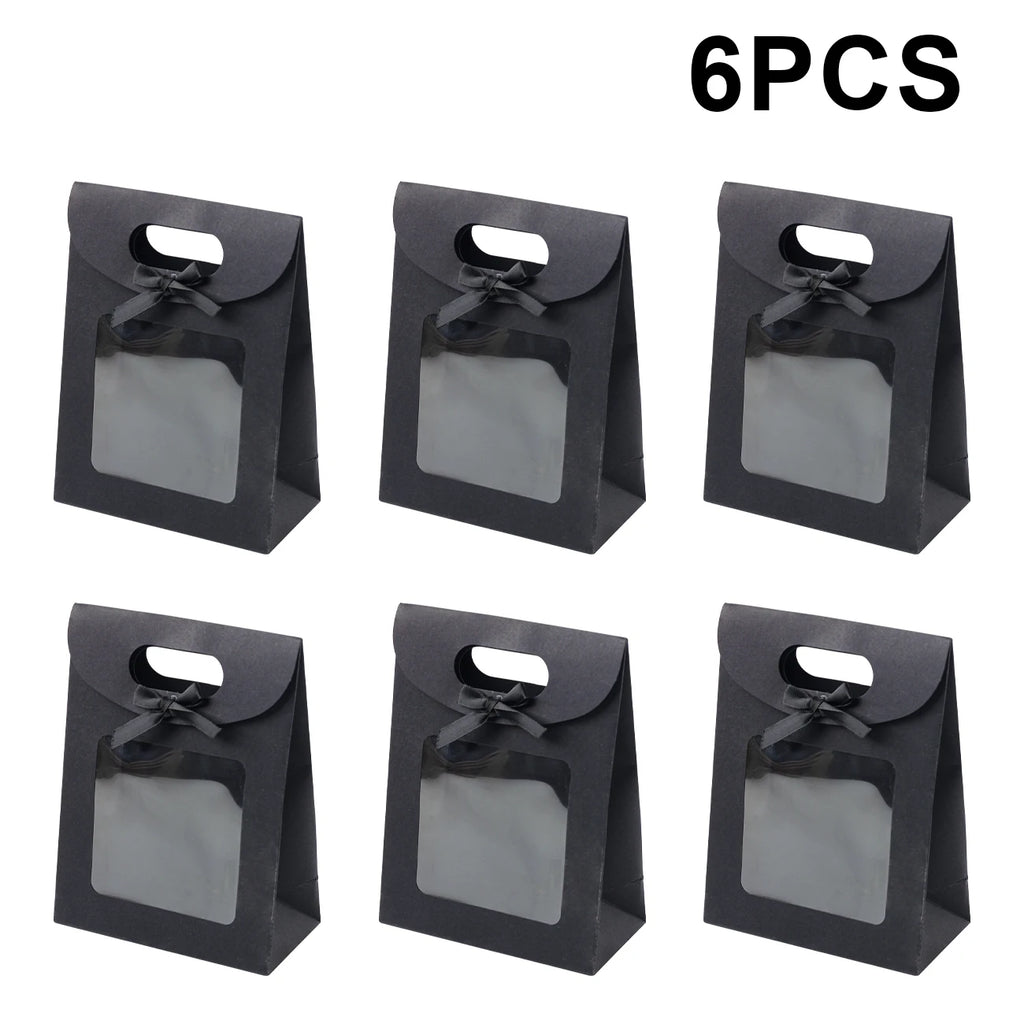 6/12PCS Kraft Paper Bags with Window, Box Reusable Gift Bag for Women, Candy Cookies Packaging Wedding Christmas Party