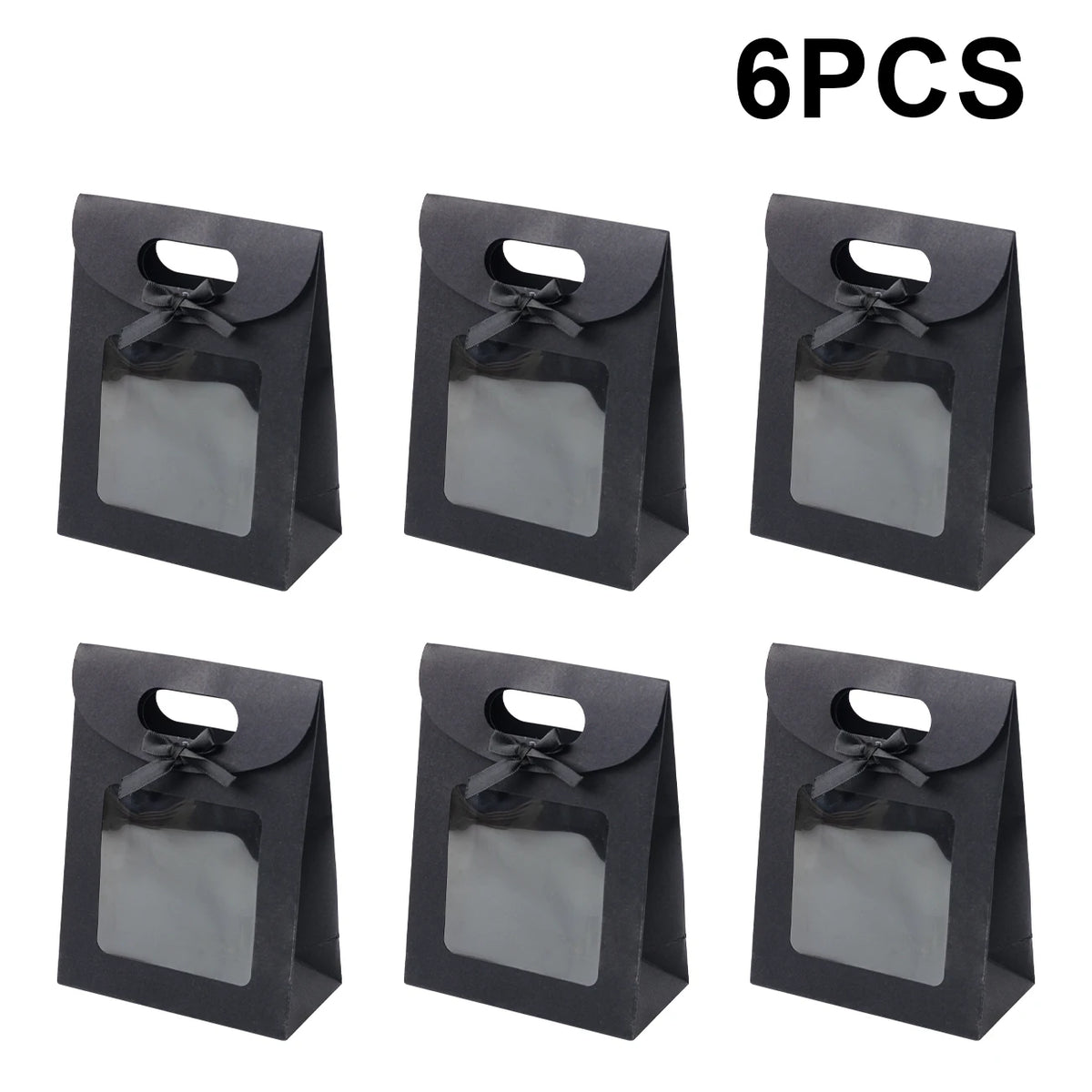 6/12PCS Kraft Paper Bags with Window, Box Reusable Gift Bag for Women, Candy Cookies Packaging Wedding Christmas Party