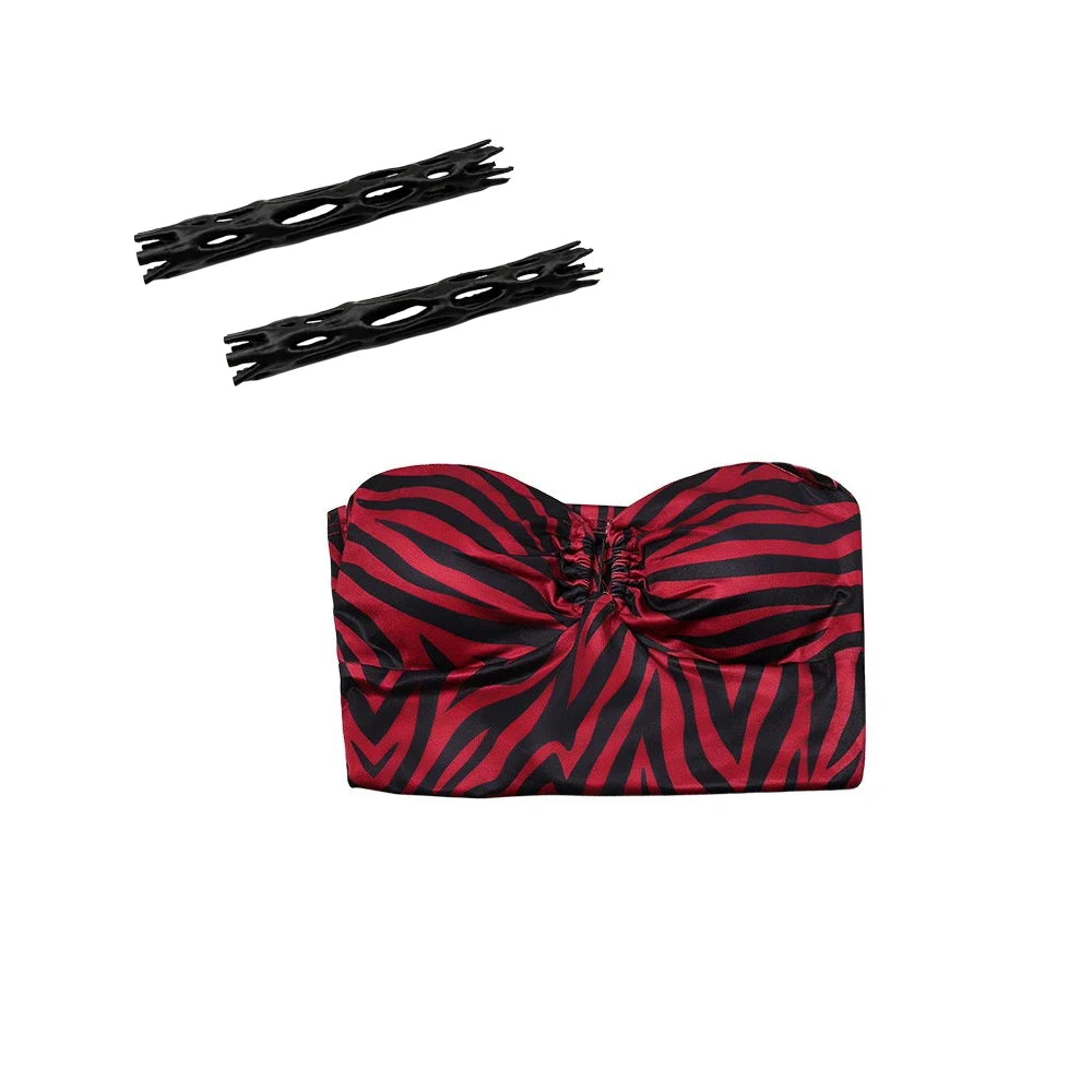 Women’s Zebra Print Punk Cosplay Costume with Cargo Shorts