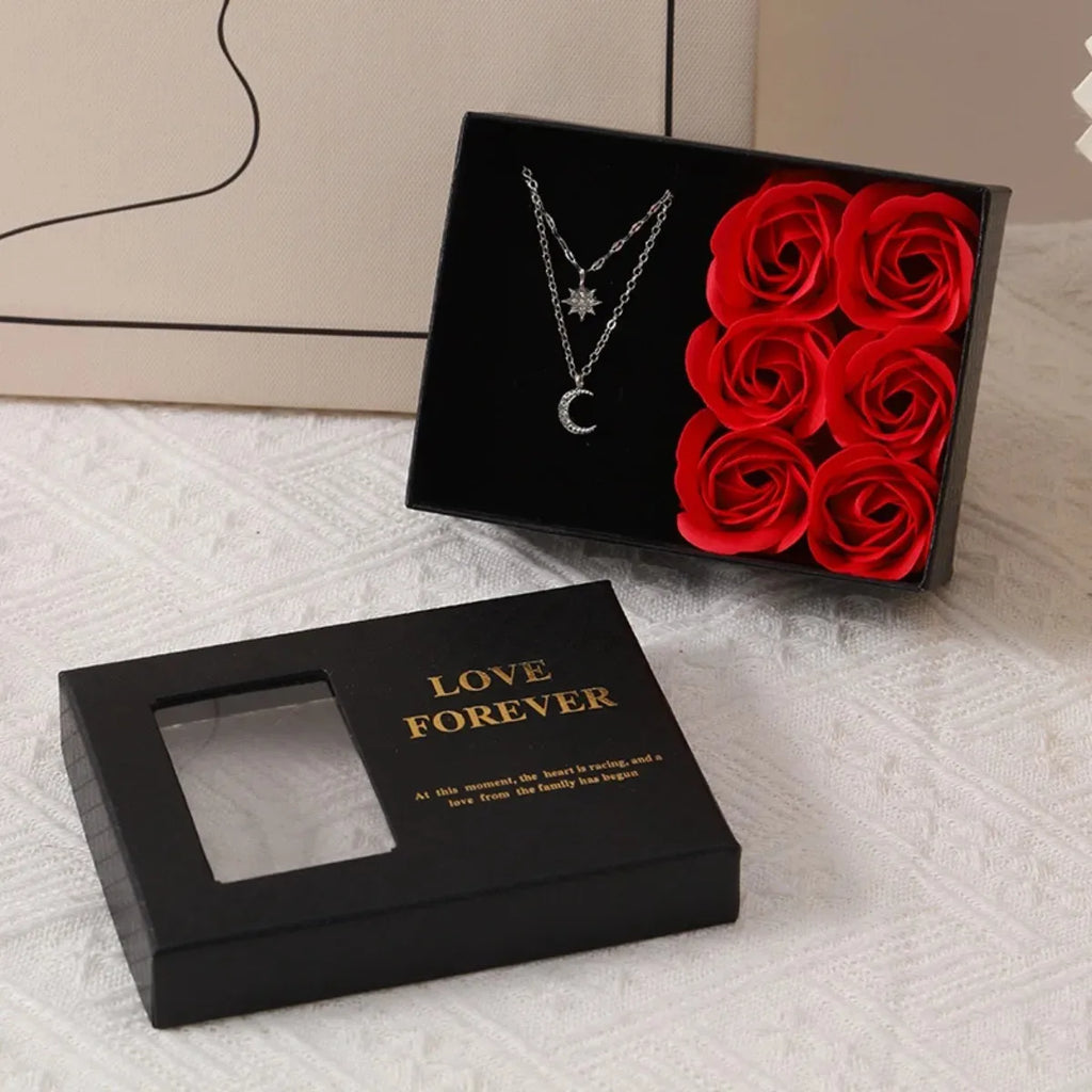 Romantic Gift Packaging Box with Bag Flower Valentine's Day Rose Gift Box for Ring Pendant Jewelry Present Window Opening Design