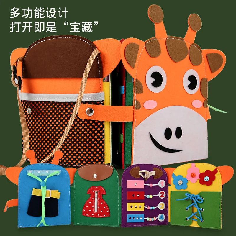 Montessori Toy Giraffe Busy Board 3D Felt Book For Fine Motor Skills Early Education Habits Knowledge Developing