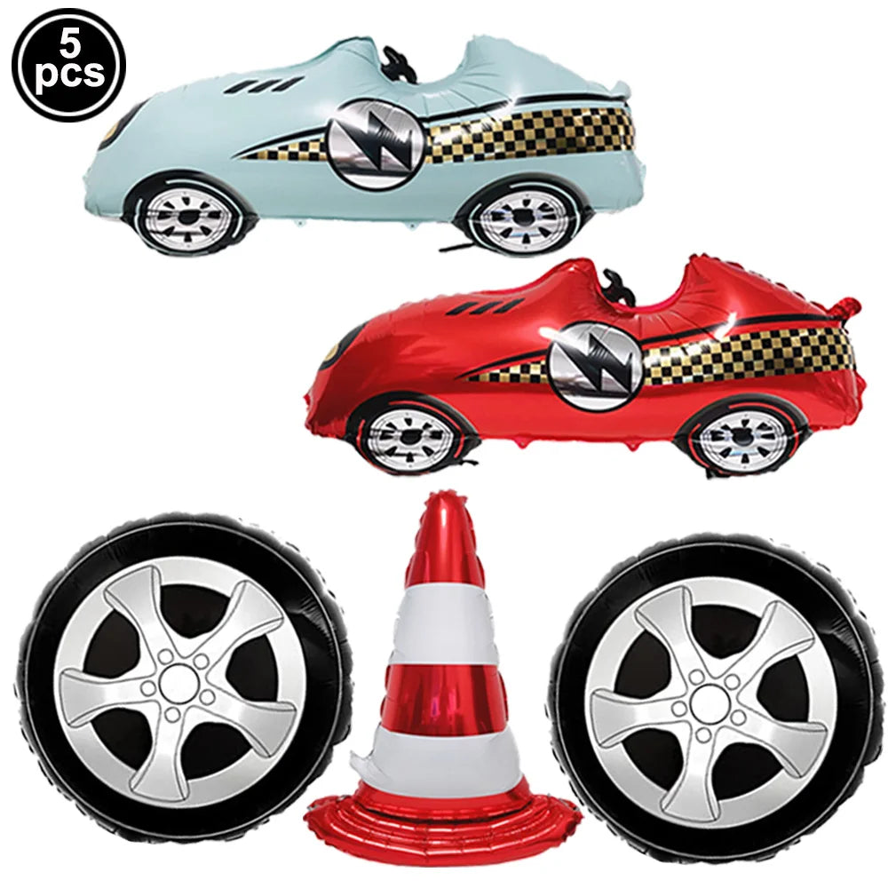 Racing Car Balloon Traffic Cone Balloon Tire Wheel Balloons Black White Checkered Race Car Theme Kids Birthday Party Decorations