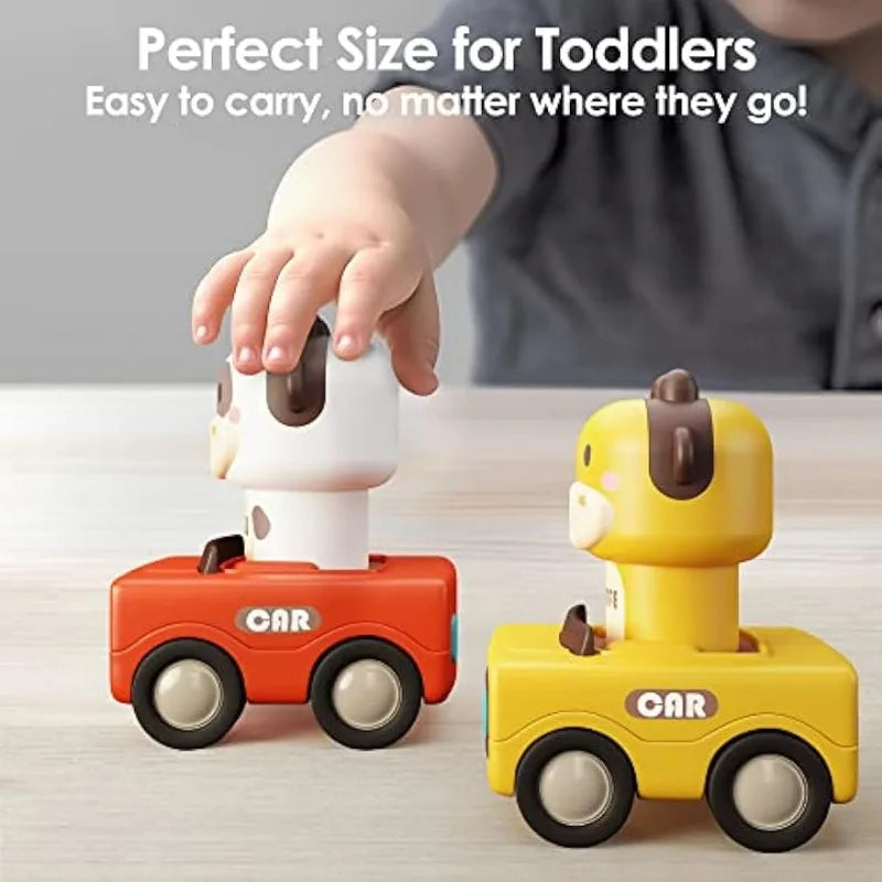 Press and Go Car Toys for Toddlers 1-3, Baby Animal Racing Cars, Infant Play Vehicle Set, Baby Push Go Friction Car Toys