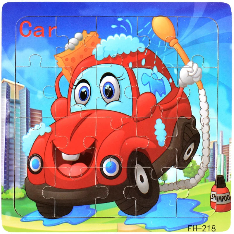New 20 Piece Wooden 3d Puzzle Cartoon Animal Vehicle Jigsaw Puzzle Montessori Educational Toys For Kids 3-6 Years Old