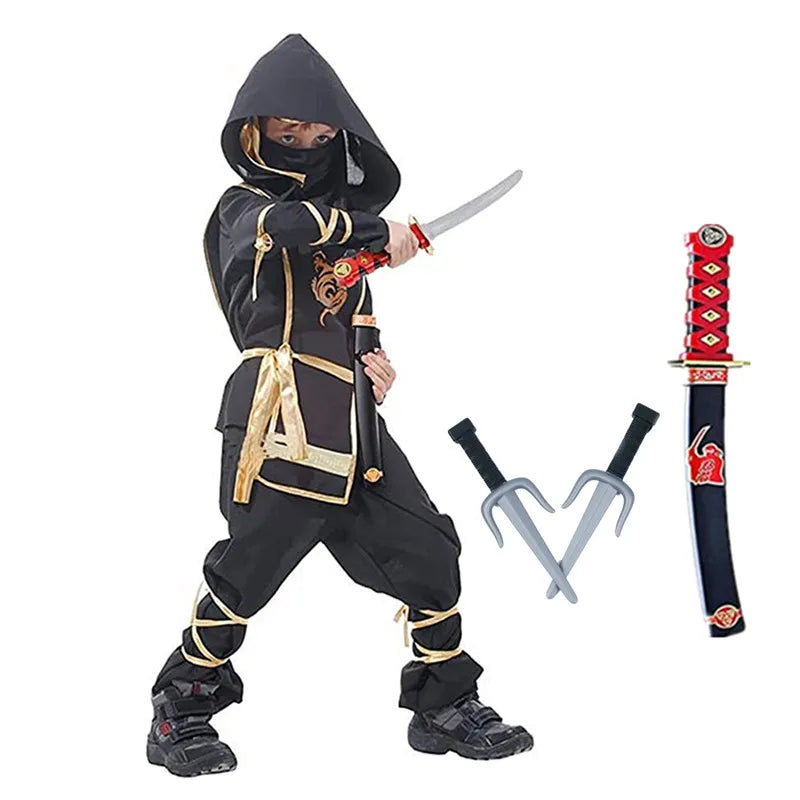 Boys Black Ninja Costume with Foam Accessories for Halloween