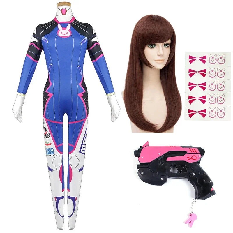 Women's Gaming-Inspired Cosplay Jumpsuit Costume with Wig & Headset