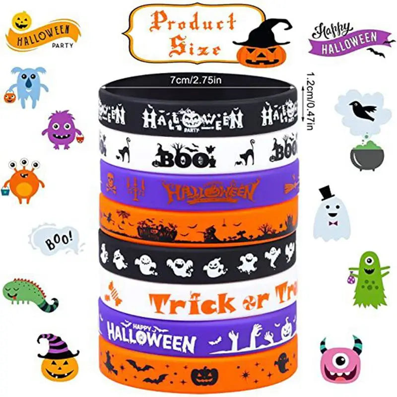 12/24pcs Happy Halloween Silicone Wristbands Kids Gifts Treat Carnival Ghost Party Favor Giveaways Pumpkin Halloween Party Toys