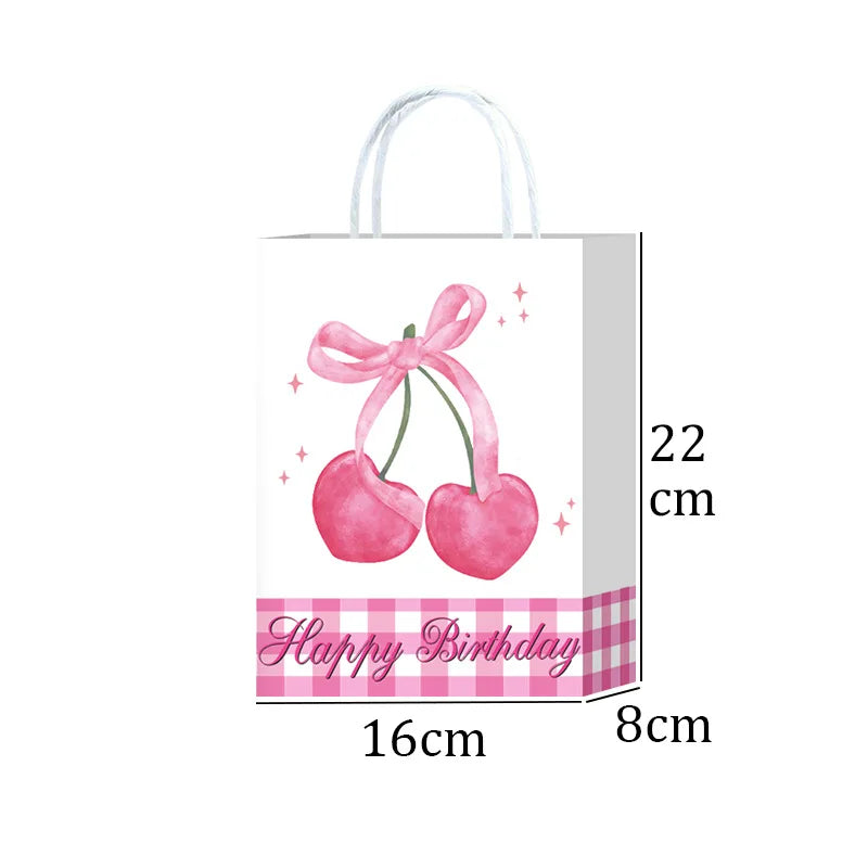 6/12/24/48pcs Pink and White Bow Paper Gift Bags Birthday Favor Bags with Handles Candy Bags Baby Shower Wedding Party Supplies
