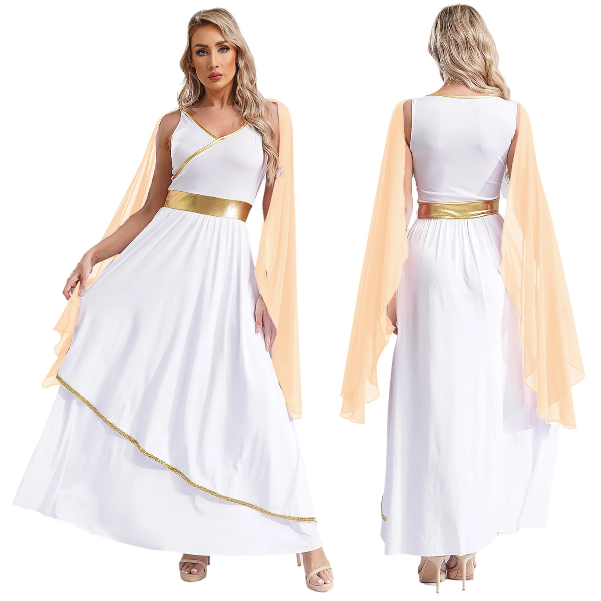 Women's Greek Goddess Toga Costume Dress with Tulle and Chiffon