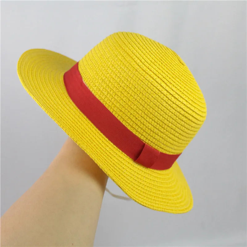 Unisex Flat Straw Hat with Neck String for Cosplay
