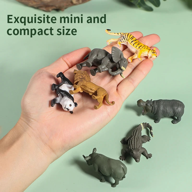 12pcs Mini Small Wild Jungle Zoo Animal Model Elephant Giraffe Tiger Panda Lion Figures Collection Educational Toy For Kid Gift