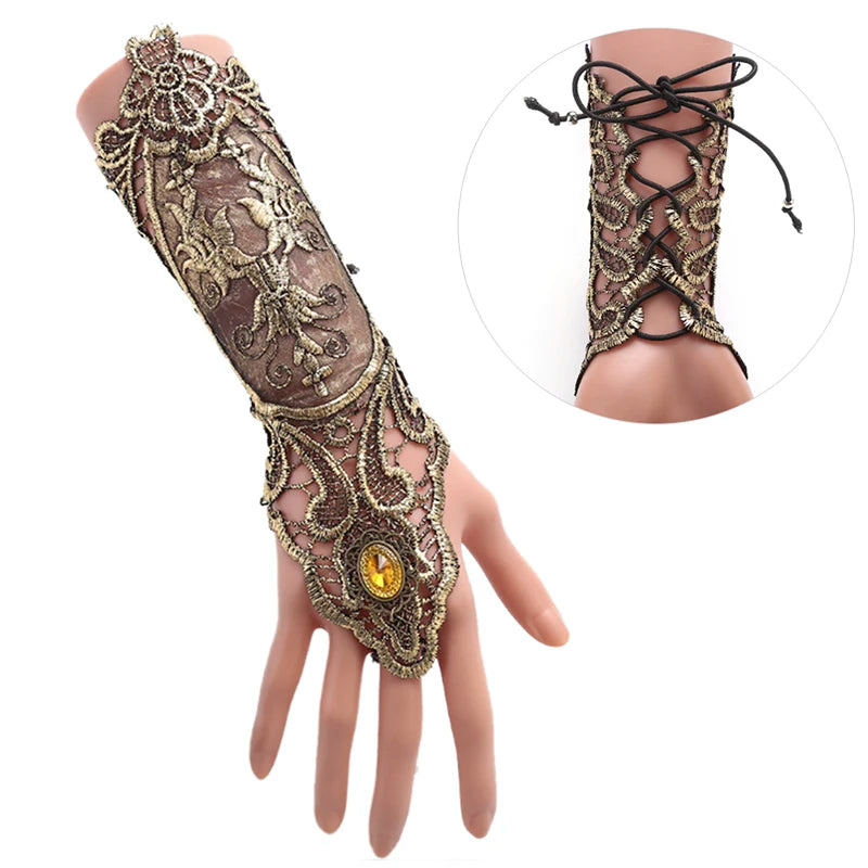 Black Gothic Lace Fingerless Glove Cuff Arm Warmer