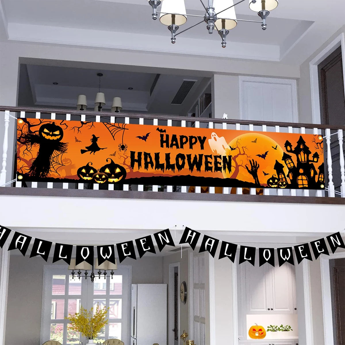Happy Halloween Outdoor Banner Pumpkin Bat Party Decoration