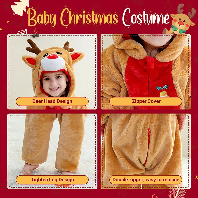 MICHLEY Christmas Baby Rompers Flannel Cosplay Toddler Infant Cute Clothes Overall Bodysuits Jumpsuit Costume For Girls Boys Kid