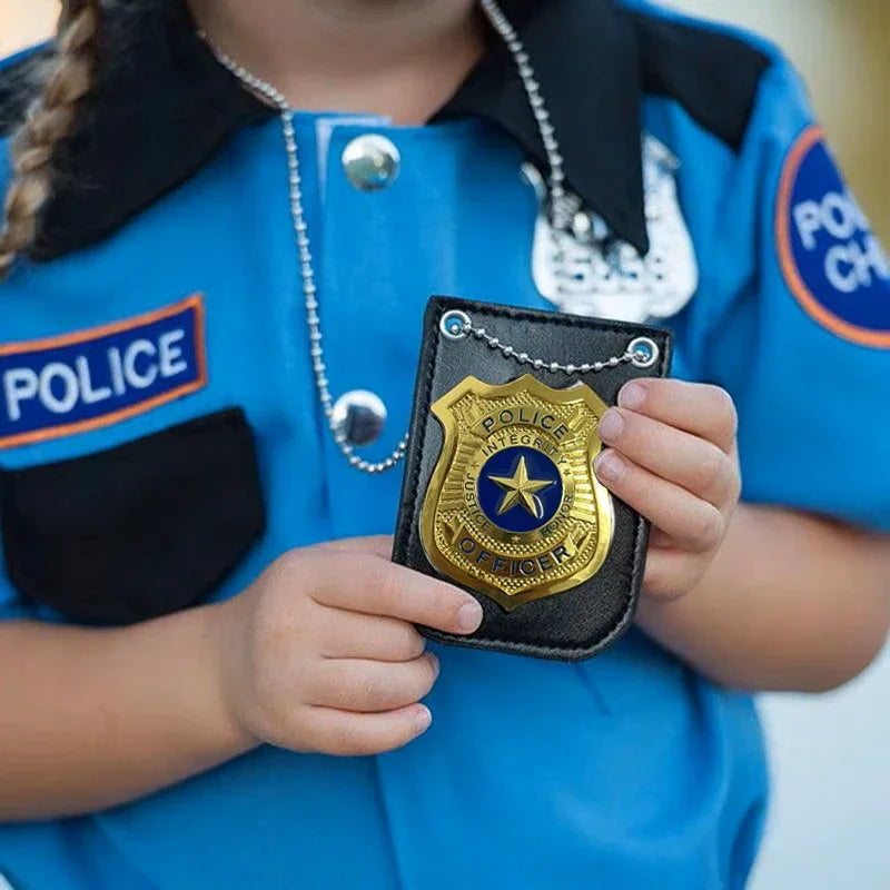 Police Badge with Chain Belt Clip for Costume Role Play