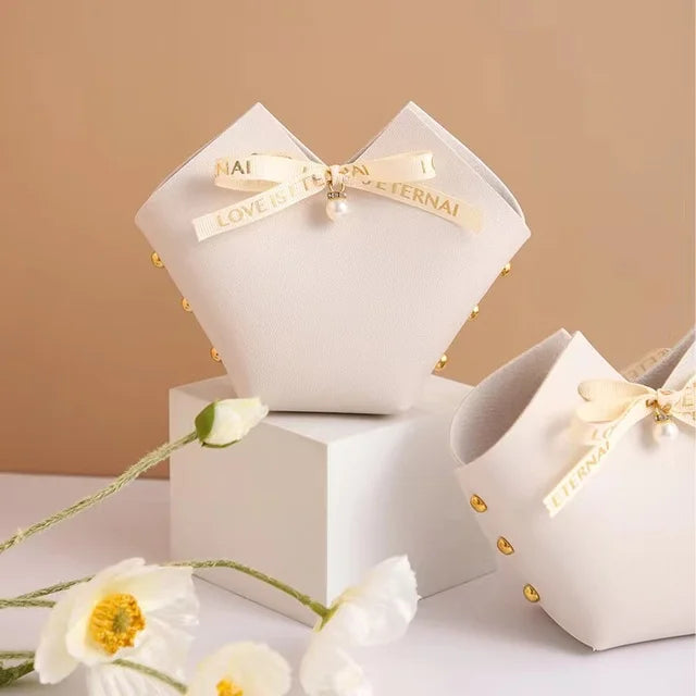 10PCS Distribute Leather Pink Gift Bags Wedding Favour Bag for Guest Mini Handbag with Ribbon Candy Packaging Box Party Decor