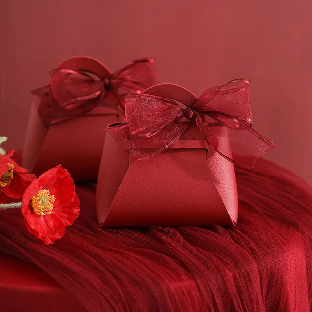 10PCS Distribute Leather Pink Gift Bags Wedding Favour Bag for Guest Mini Handbag with Ribbon Candy Packaging Box Party Decor