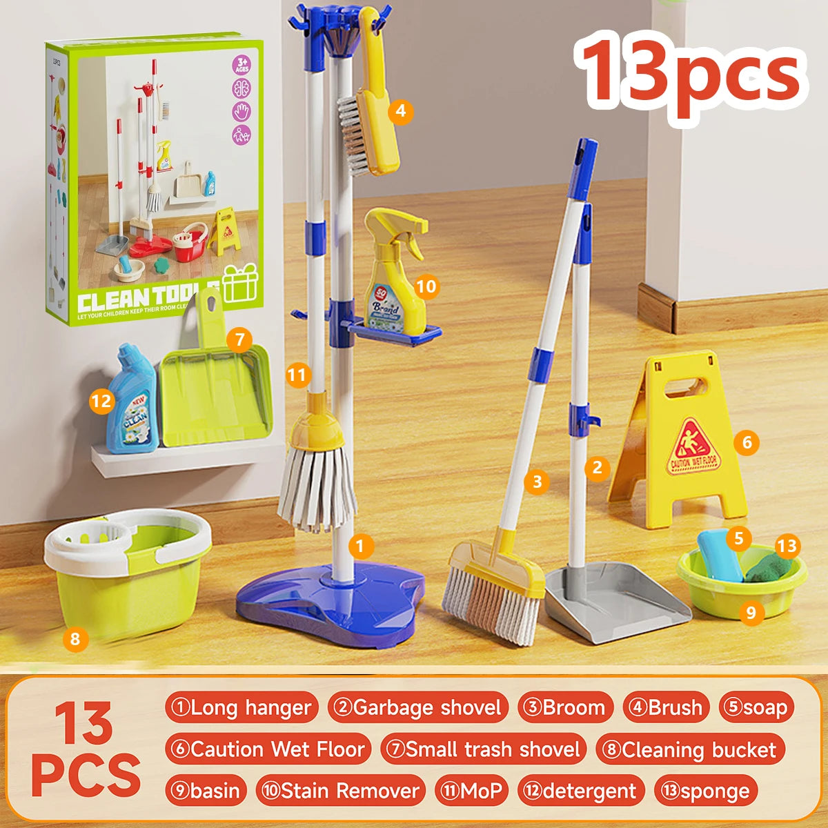 Kids Cleaning Toy Set for Toddlers Mini Broom Dustpan Mop Pretend Play Housekeeping Supplies Kits Montessori Toys Girl Boy Gifts