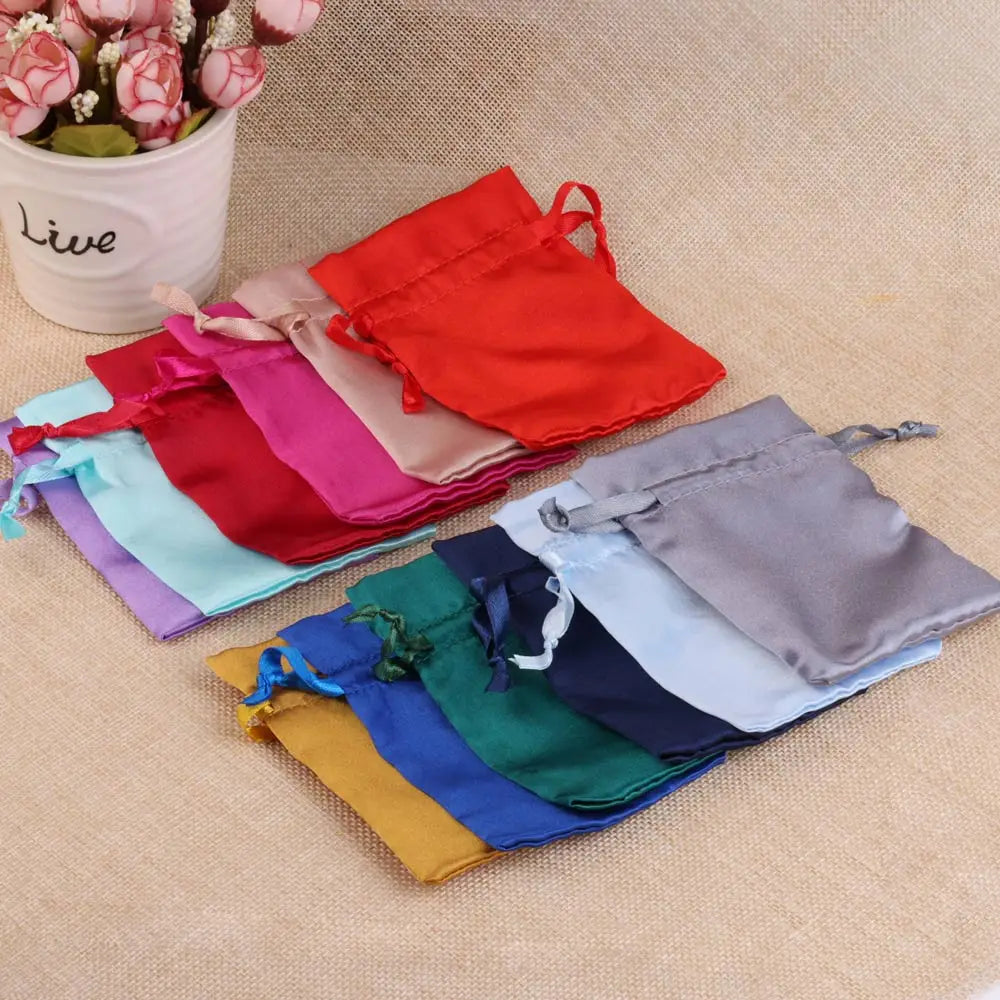 10/25/50pcs/lot Silk Jewelry Gift Bag Satin Drawstring Pouch For Wedding Party Candy Bag Luxury Jewelry Packing