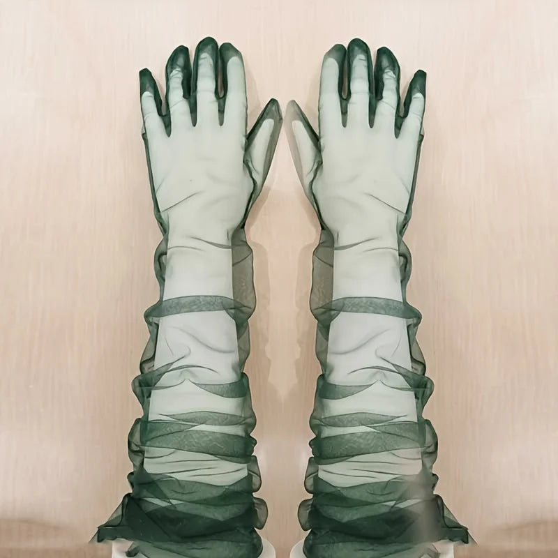 Ladies' Festival Colorful Long Satin Transparent Gloves with Fingers Black White Red Sexy Dance Party Theme Halloween