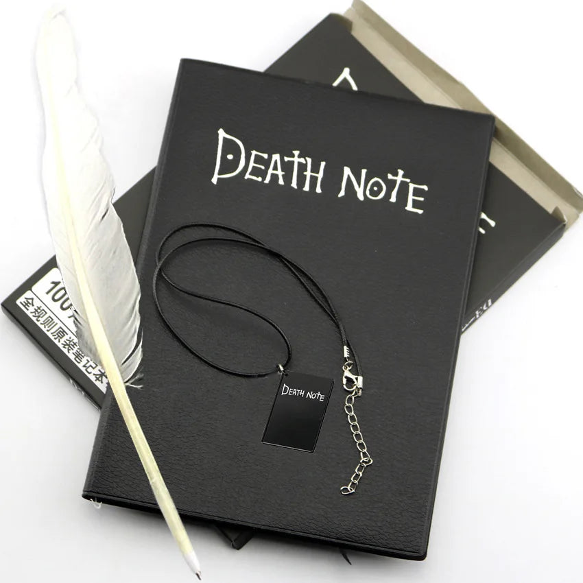 Gothic Leather Journal Set with Necklace and Feather Pen