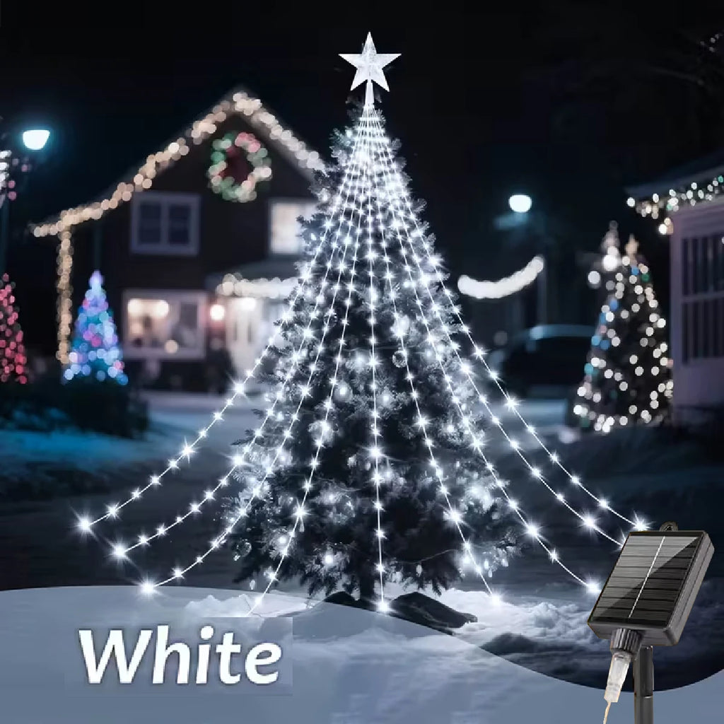 1PC Five-pointed Star Waterfall Lights USB/Solar Powered  Christmas String Lights for Christmas Party Halloween Home Decor