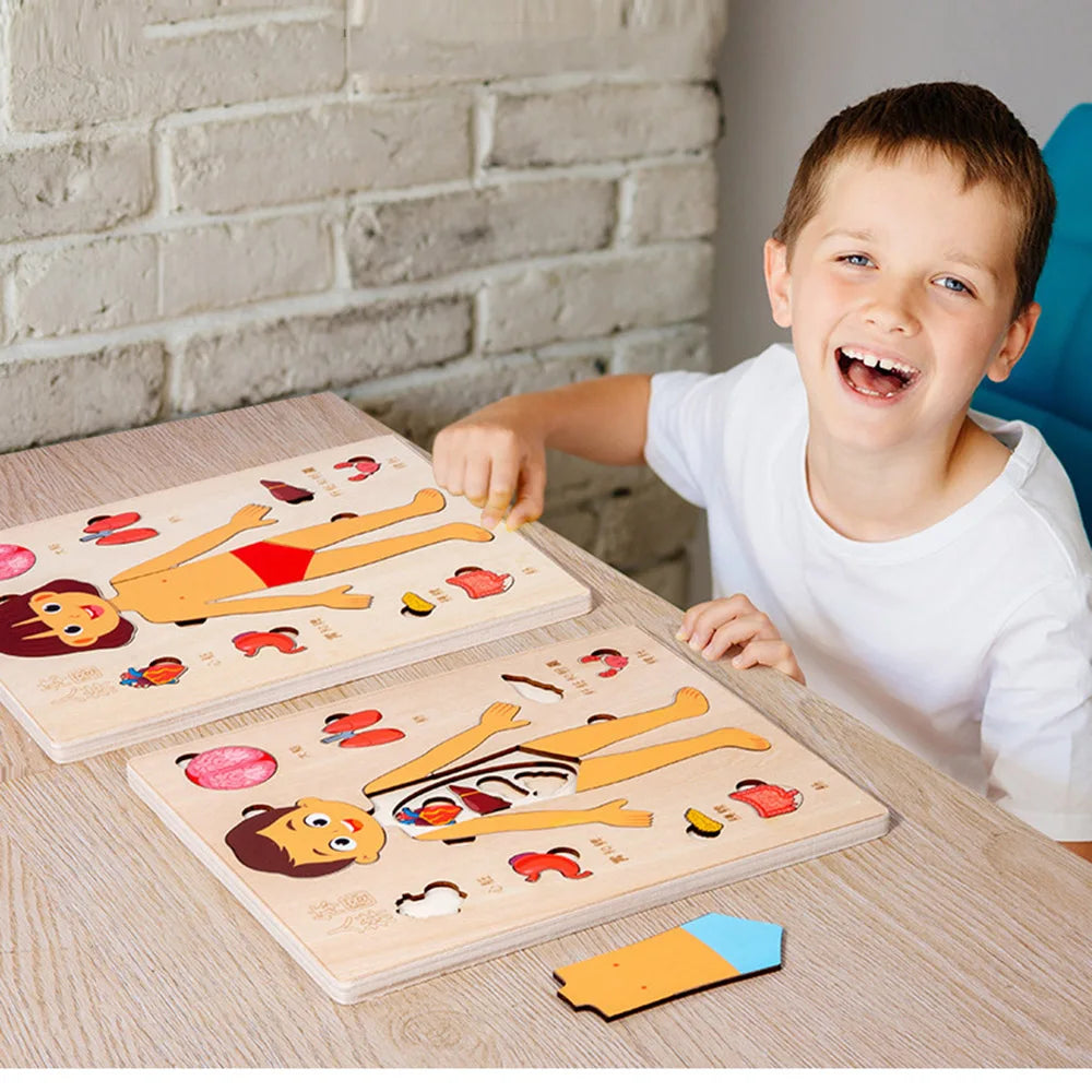 Montessori Puzzles Busy Board Human Body Teaching Learning Body Parts For Children Early Education Games Toddlers Quiet Books