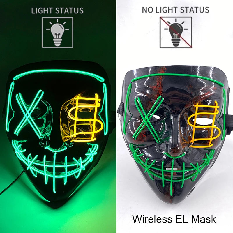 Wireless Neon LED Horror Mask for Halloween Cosplay
